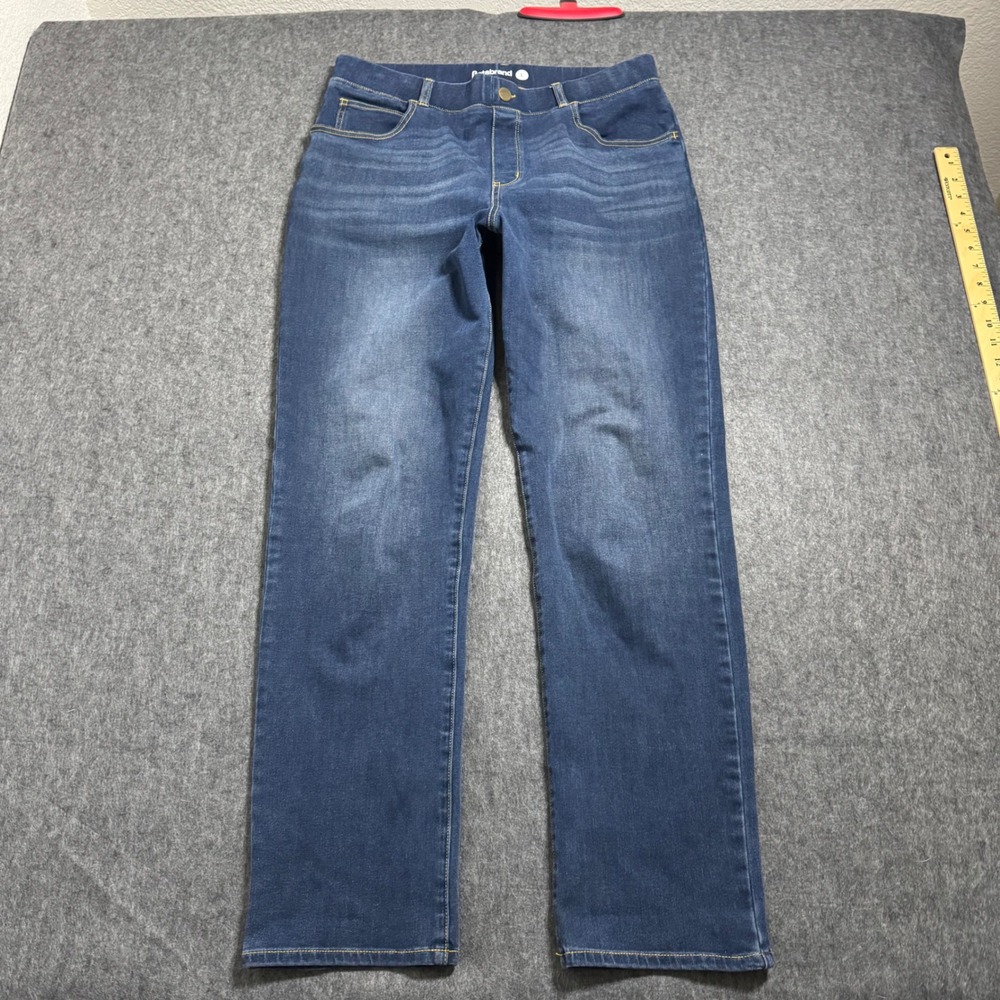 Betabrand Dress Pant Yoga Jeans Womens Large Blue Denim Straight Leg Pull On